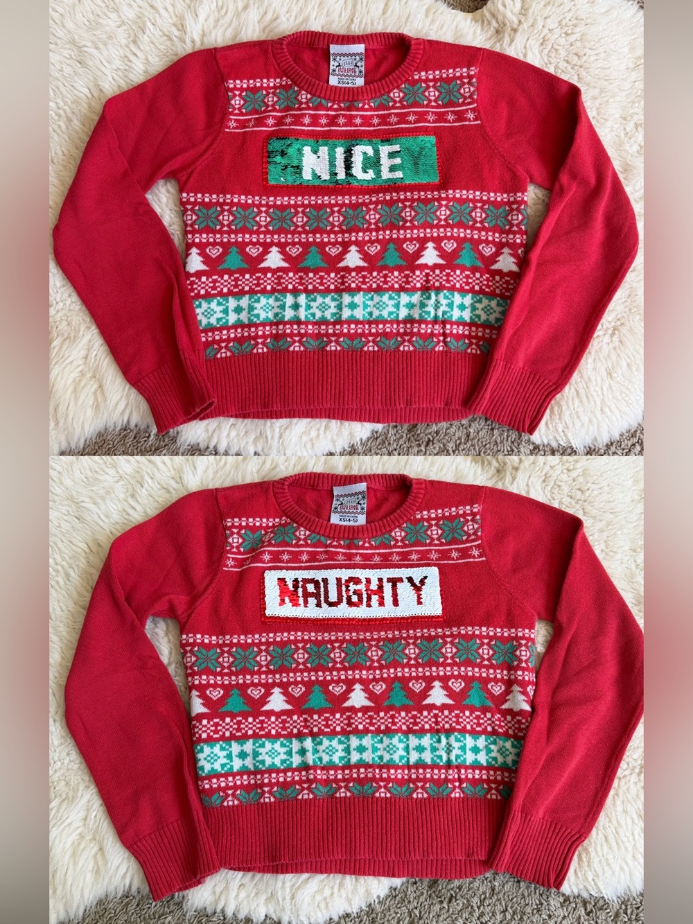 🎅Fun Naughty/Nice Flip-Sequin Holiday Sweater | XS 4/5